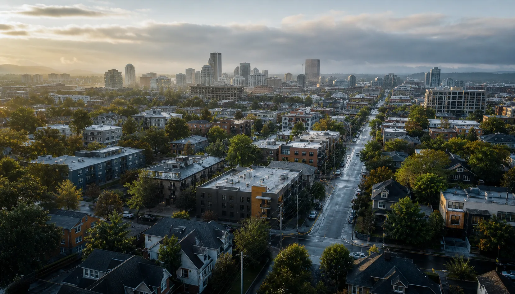 Aerial view of a residential neighborhood