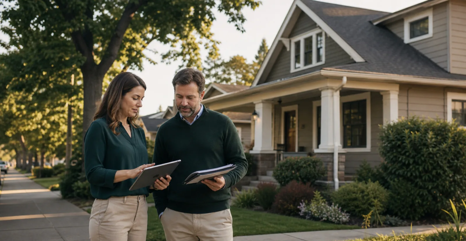 Property operator and local agent reviewing a home together